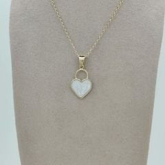 Beyaz Sedefli Kalp Kilit Kolye Ucu – KLU0363