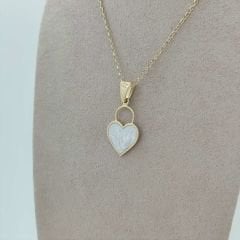 Beyaz Sedefli Kalp Kilit Kolye Ucu – KLU0363