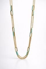 Çift Zincirli Mineli Ataç Kolye - KLY1004