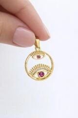 Pembe Taşlı Göz Kolye Ucu - KLY0767