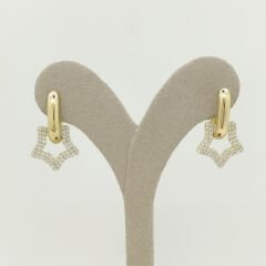 Taşlı Yıldız Oval Halka Küpe - KP00702