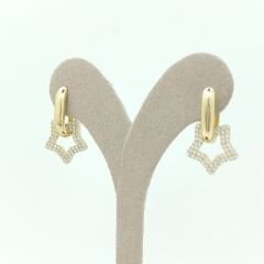 Taşlı Yıldız Oval Halka Küpe - KP00702