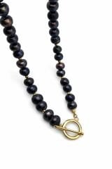 Gemici Kilitli Siyah Barok İnci Kolye - KLY0897