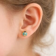 Mavi Mineli Uğur Böceği Çocuk Küpesi - KP00452