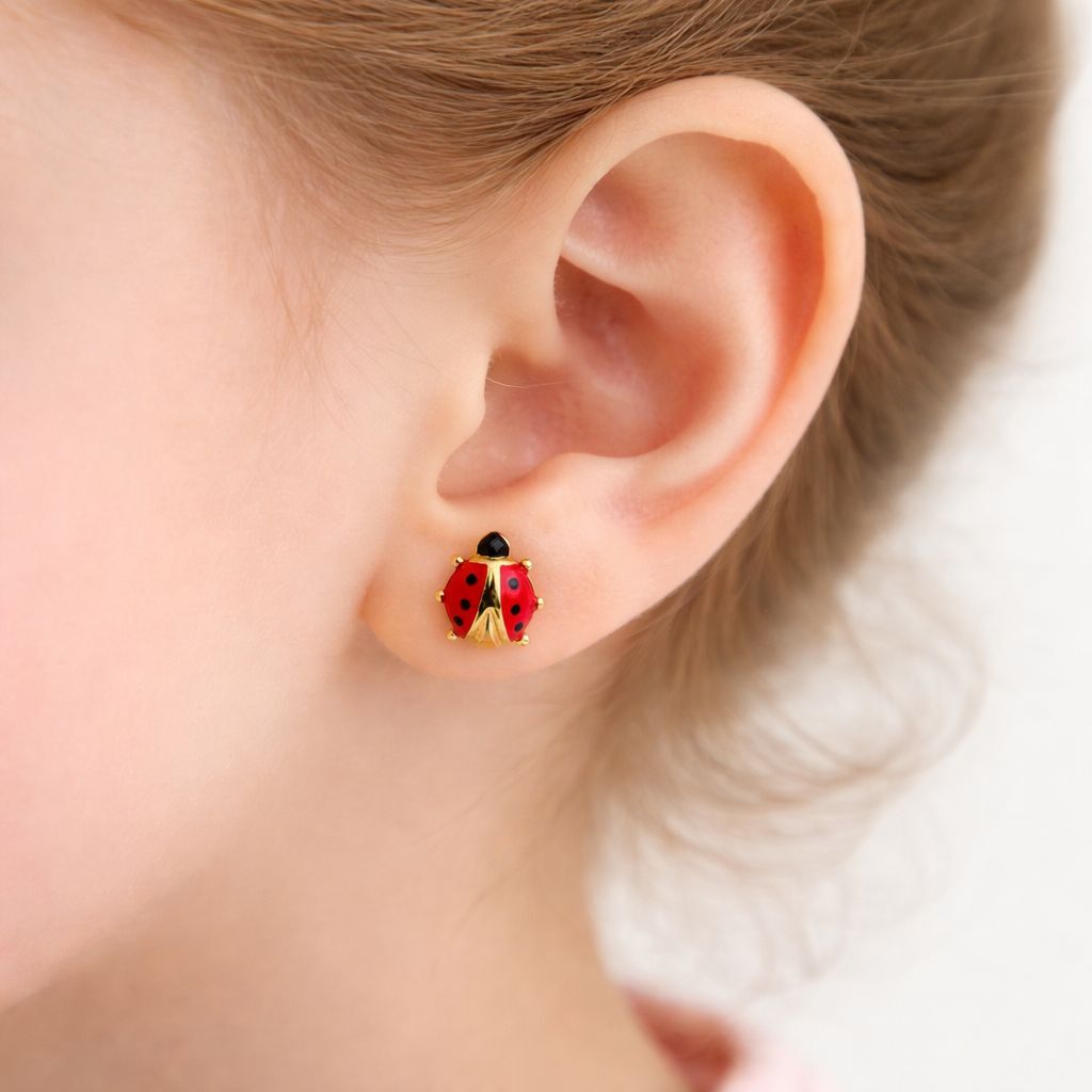 Kırmızı Mineli Uğur Böceği Çocuk Küpesi - KP00450