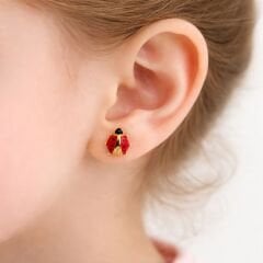 Kırmızı Mineli Uğur Böceği Çocuk Küpesi - KP00450