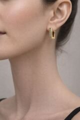 Taşlı Kare Form Halka Küpe - KP00534