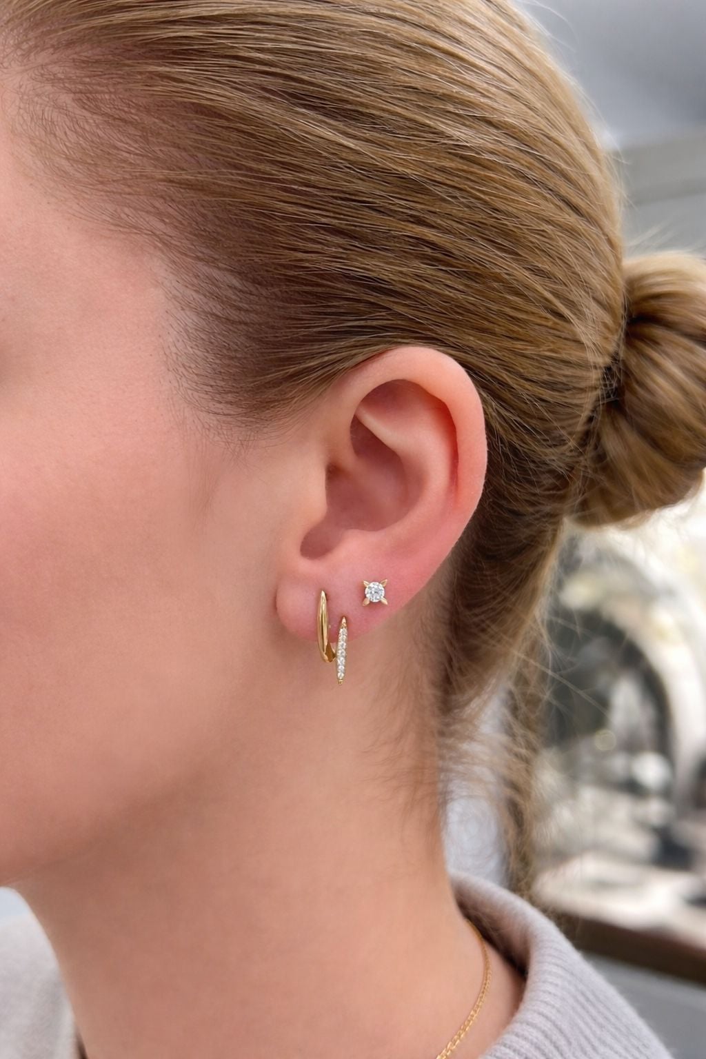 Taşlı İkili Görünüm Küpe - KP00920