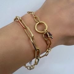 Renkli Mineli Yassı Halka Zincir Bileklik – BLK0593