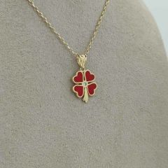 Kırmızı Mineli Yonca Kolye Ucu – KLU0367