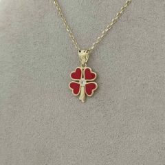 Kırmızı Mineli Yonca Kolye Ucu – KLU0367