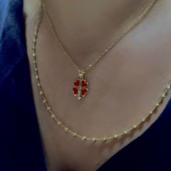 Kırmızı Mineli Yonca Kolye Ucu – KLU0367