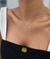 Taşlı Minimal C Harfi Kolye Ucu - KLU0731