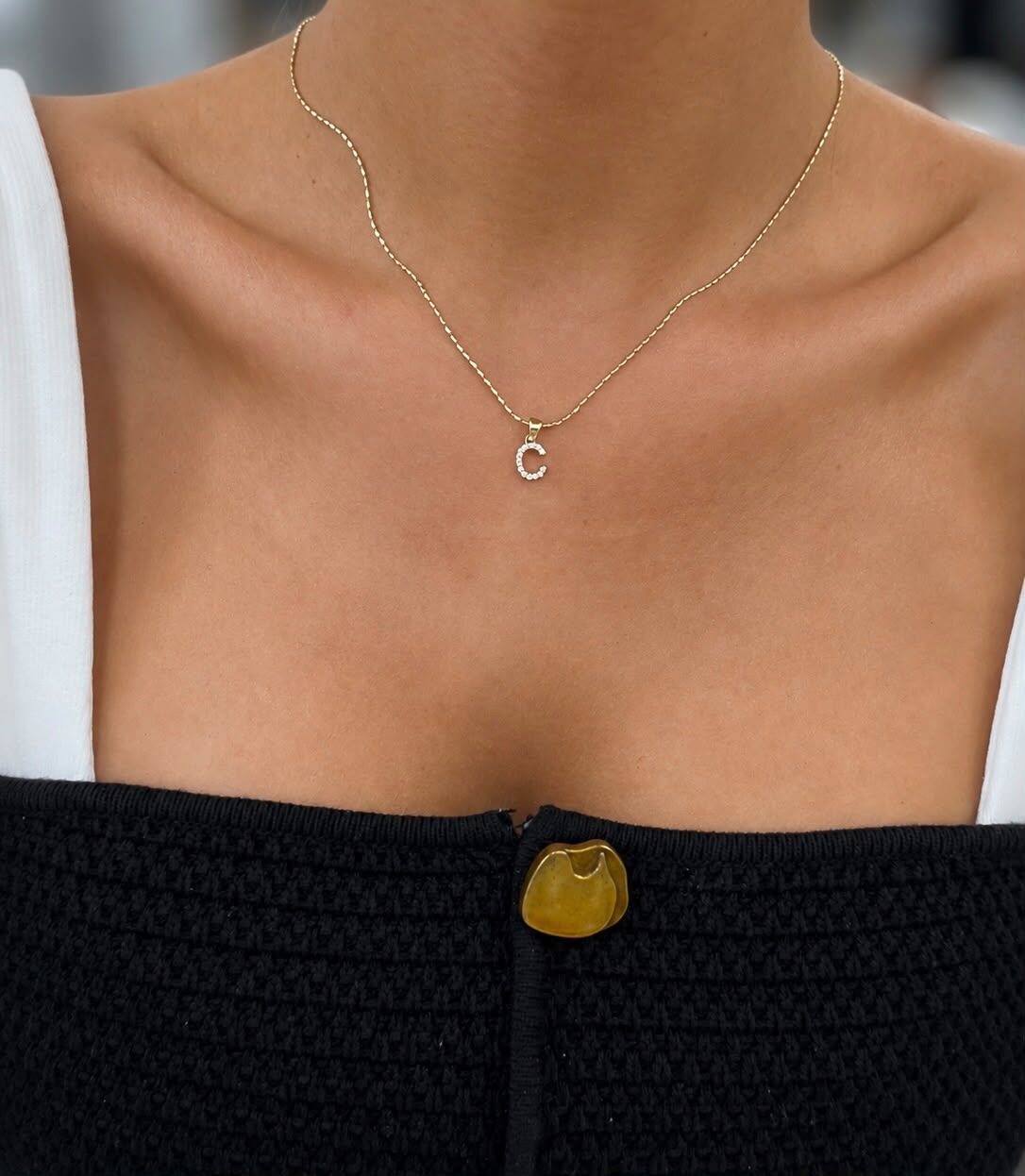 Taşlı Minimal C Harfi Kolye Ucu - KLU0731