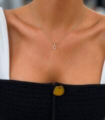 Taşlı Minimal C Harfi Kolye Ucu - KLU0731