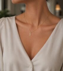 Taşlı Minimal S Harfi Kolye Ucu - KLU0729