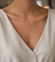 Taşlı Minimal S Harfi Kolye Ucu - KLU0729