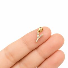 Taşlı Minimal Y Harfi Kolye Ucu - KLU0732