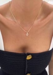 Taşlı Minimal D Harfi Kolye Ucu - KLU0727