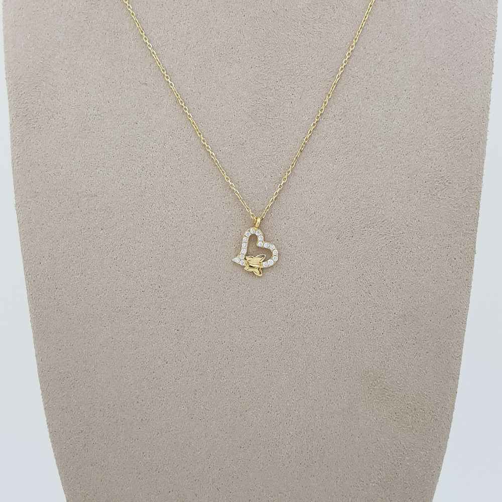 Taşlı Kelebekli Kalp Kolye – KLY0591