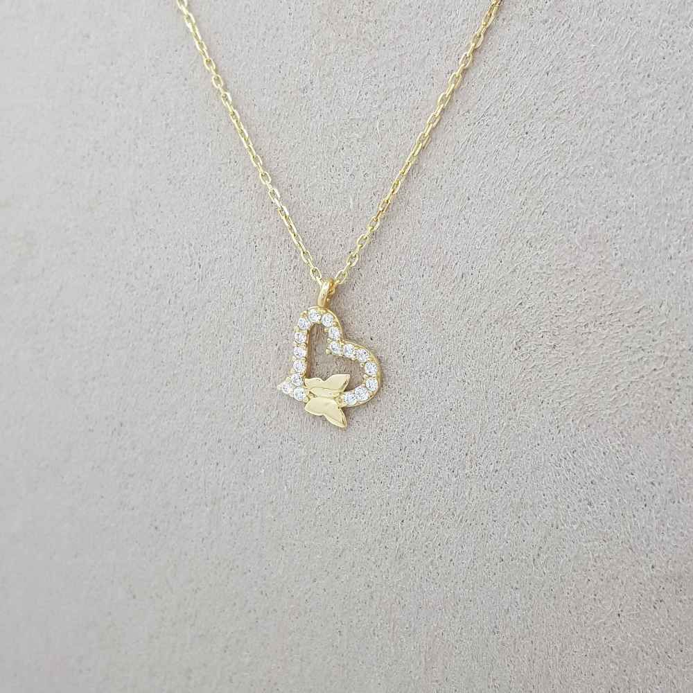 Taşlı Kelebekli Kalp Kolye – KLY0591