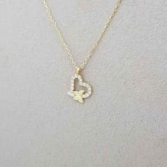 Taşlı Kelebekli Kalp Kolye – KLY0591