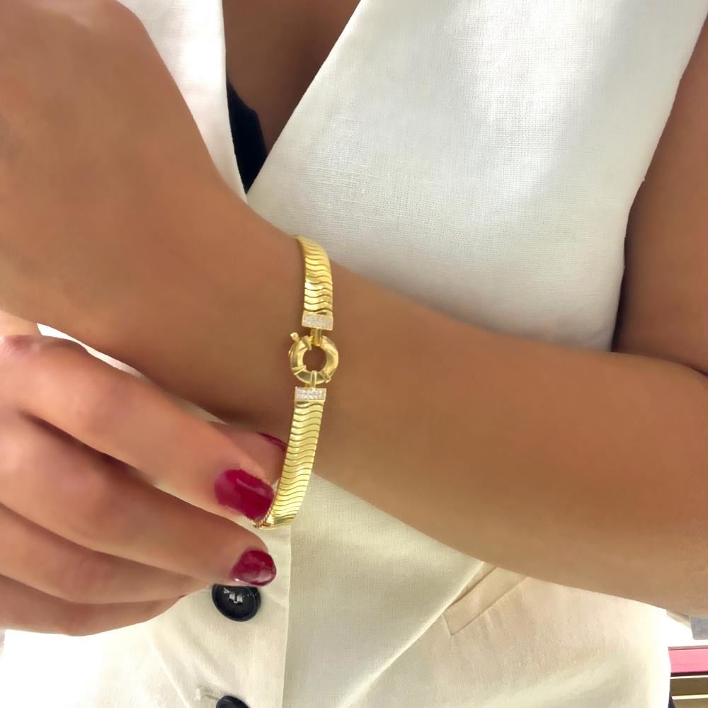 Taşlı Balıksırtı Zincir Altın Bileklik – BLK0757