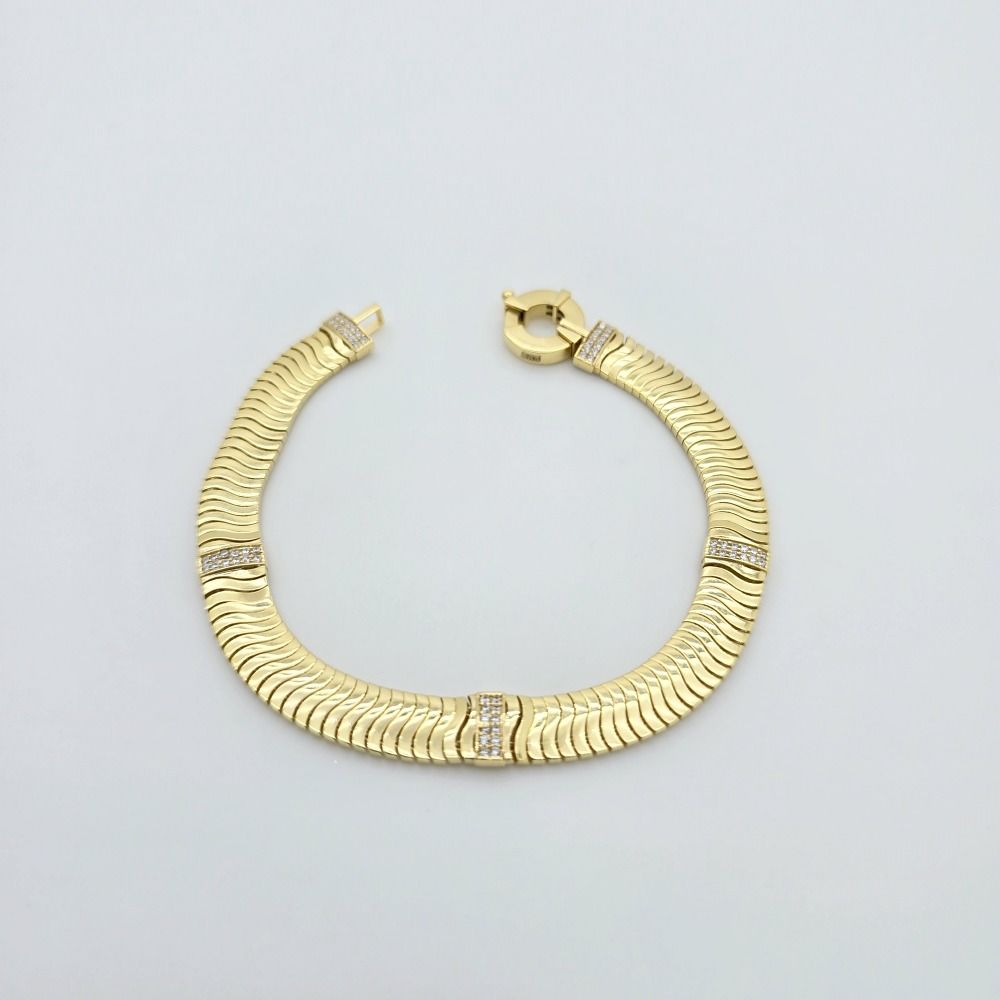 Taşlı Balıksırtı Zincir Altın Bileklik – BLK0758