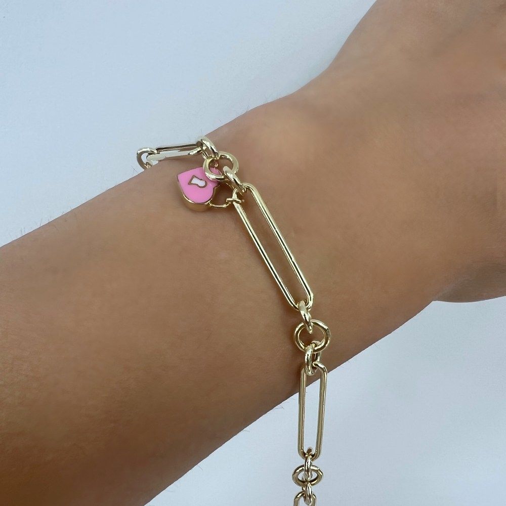 Altın Bileklik Sallantılı Pembe Mineli – BLK0771