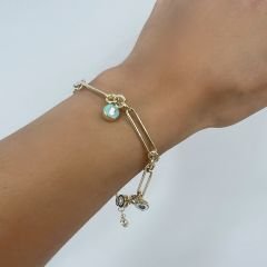 Altın Bileklik Sallantılı Renkli Mineli – BLK0773