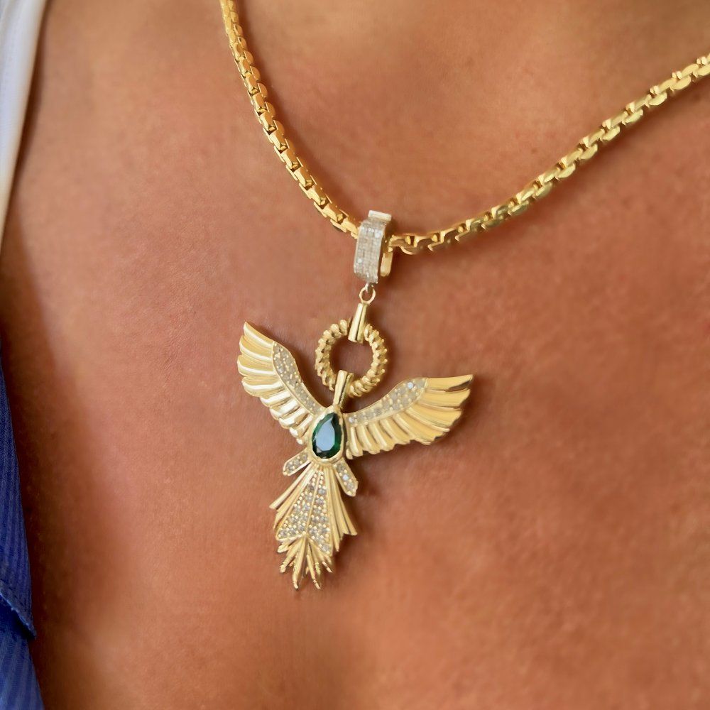 Zümrüt Detaylı Anka Kuşu Kolye Ucu – KLU0502