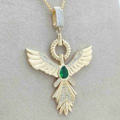 Zümrüt Detaylı Anka Kuşu Kolye Ucu – KLU0502