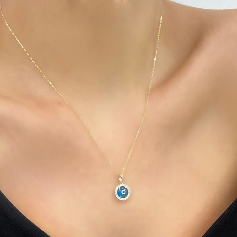 Taşlı Çerçeveli Nazar Boncuk Kolye Ucu – KLU0521